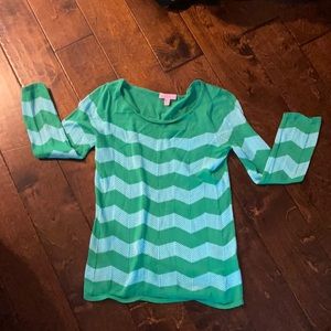 Green and teal long sleeve light weight top